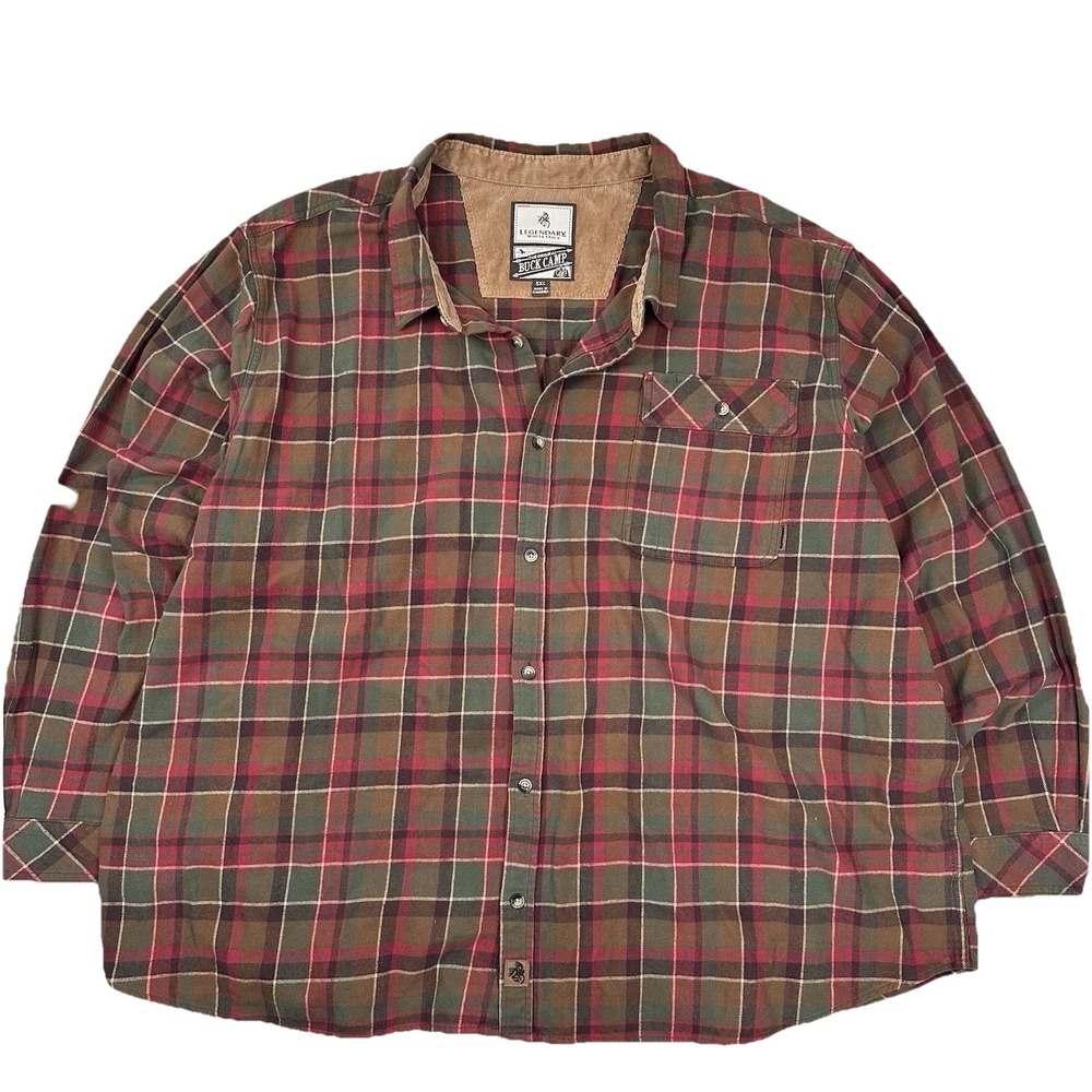 Legendary Whitetails Buck Camp Flannel Shirt Men's 5XL Long Sleeve Brown Plaid